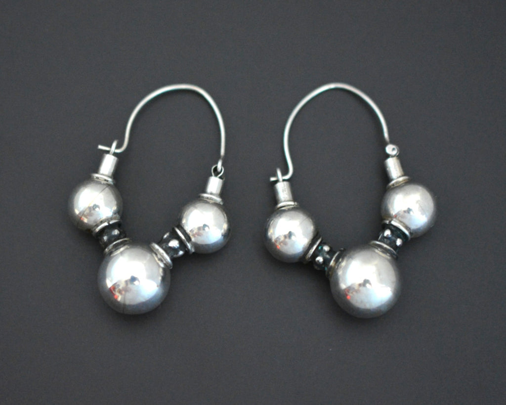 Ethnic Bali Hoop Silver Ball Earrings