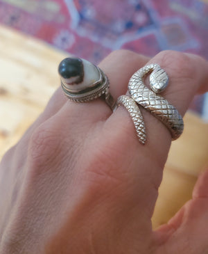 Agate Evil Eye Protection Ring - Size 6