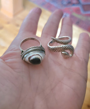 Agate Evil Eye Protection Ring - Size 6