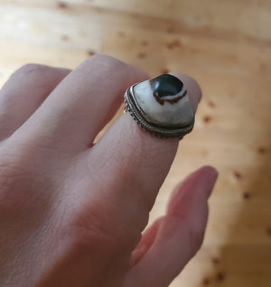 Agate Evil Eye Protection Ring - Size 6