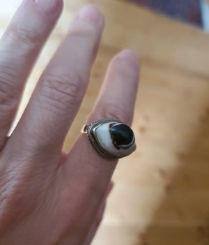 Agate Evil Eye Protection Ring - Size 6