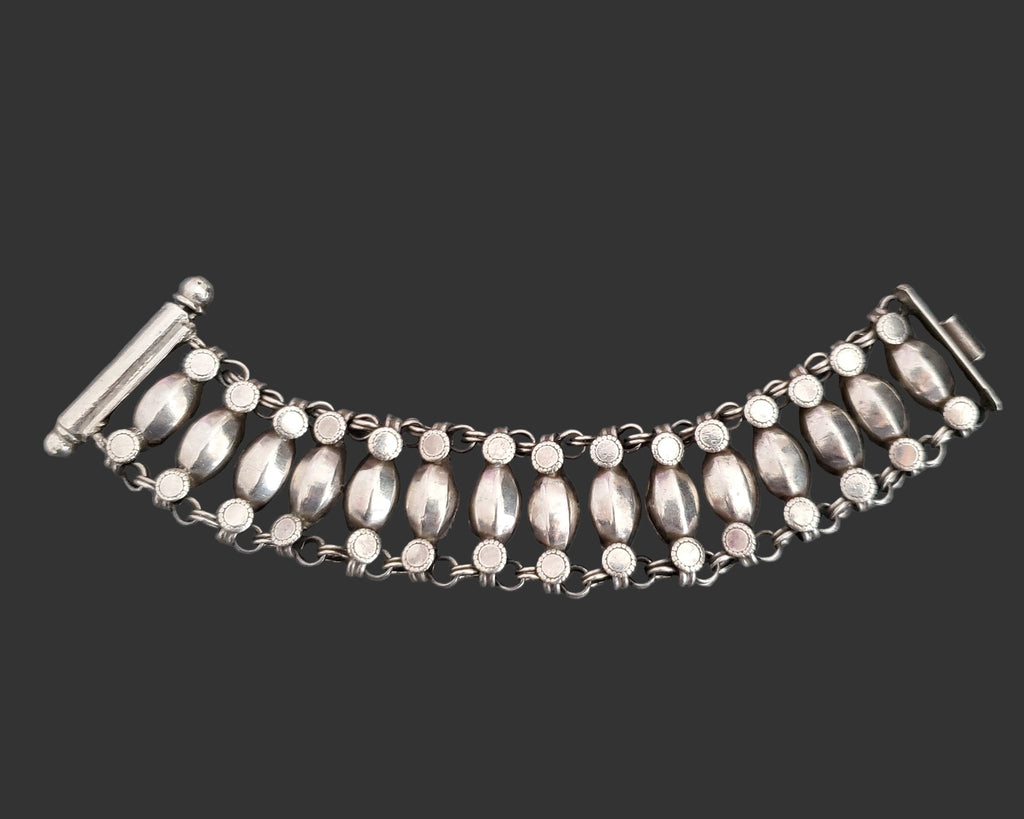Wide Rajasthani Silver Link Bracelet - SMALL