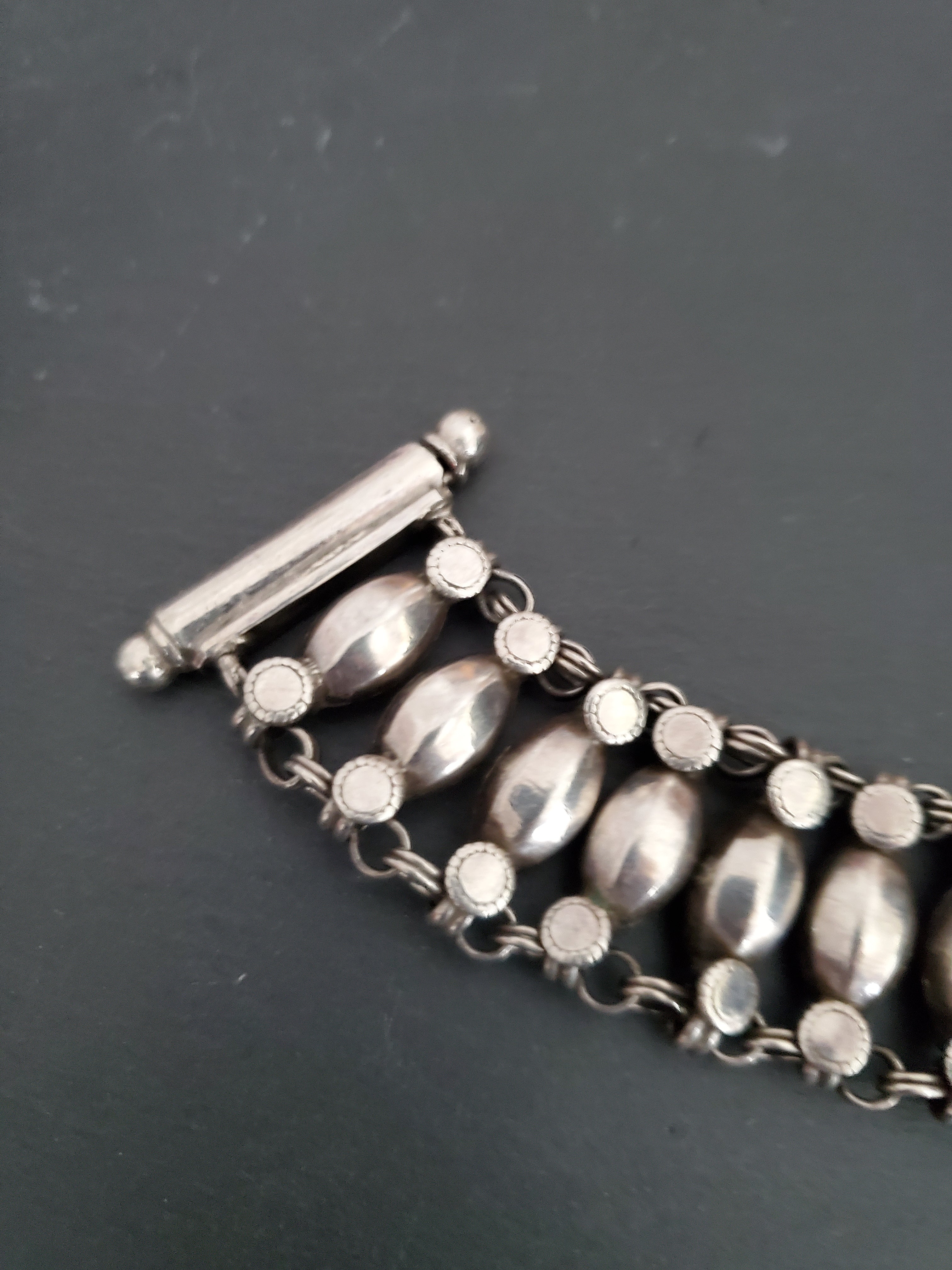 Wide Rajasthani Silver Link Bracelet - SMALL