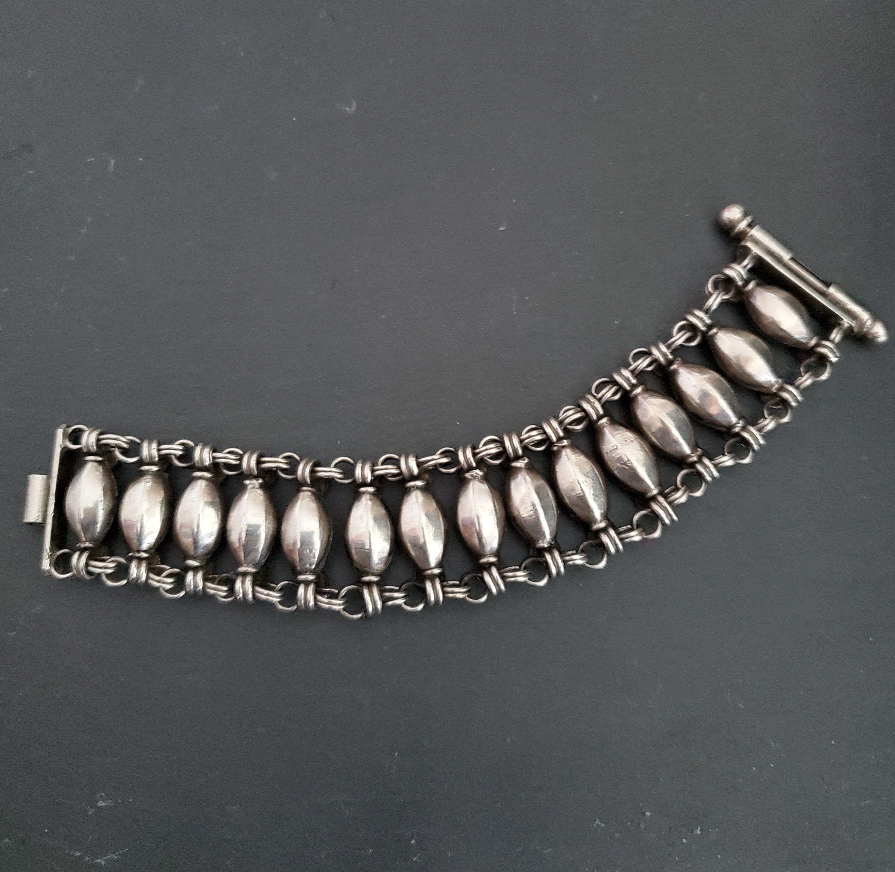 Wide Rajasthani Silver Link Bracelet - SMALL