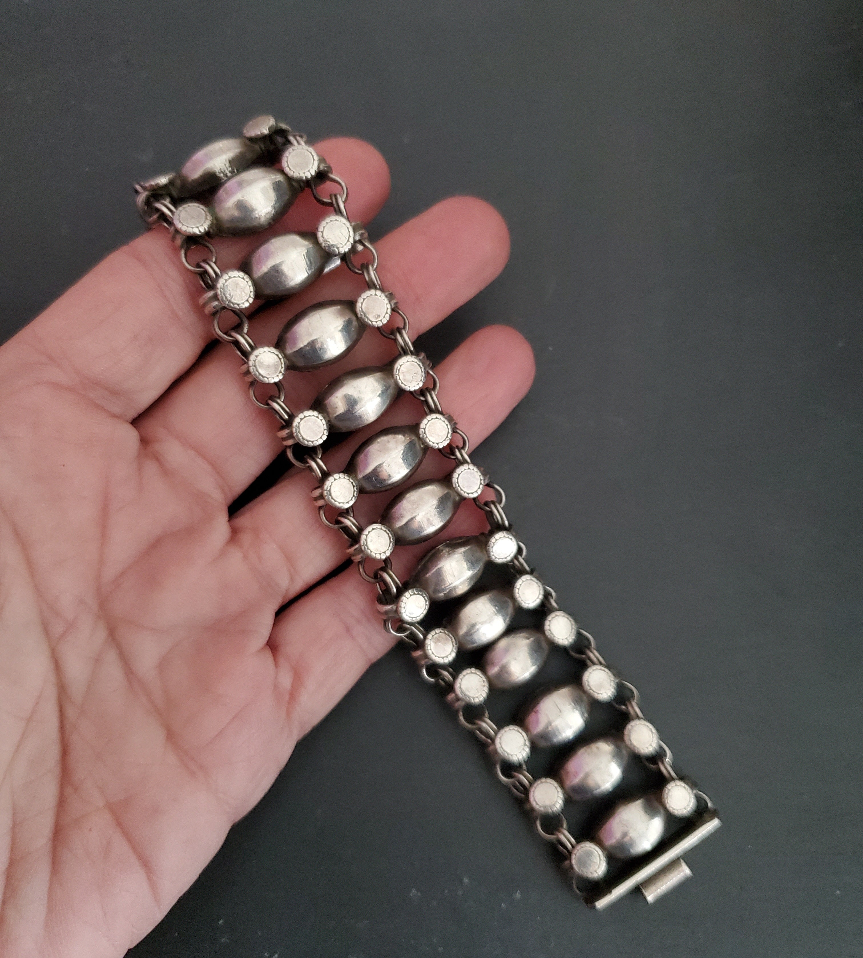 Wide Rajasthani Silver Link Bracelet - SMALL