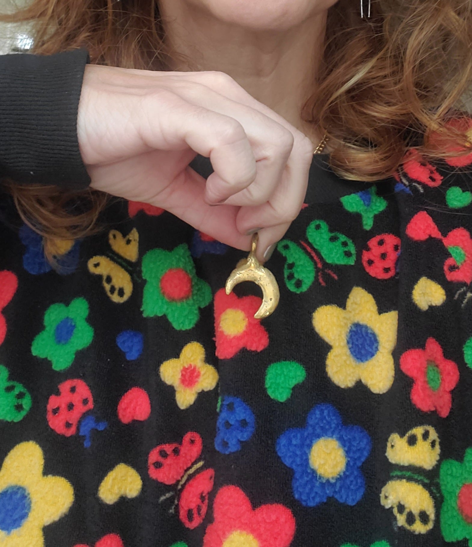 Golden Crescent Moon Pendant - Brass