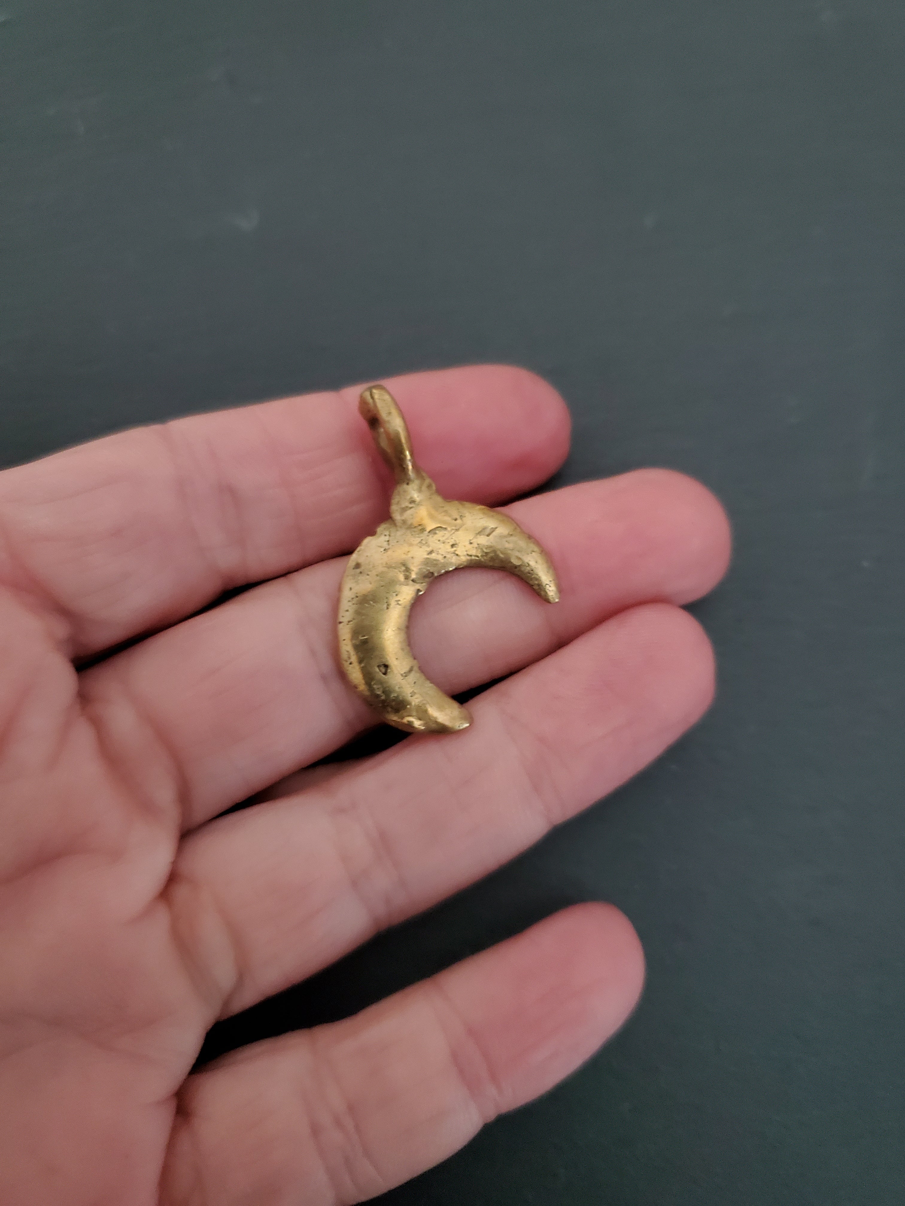 Golden Crescent Moon Pendant - Brass