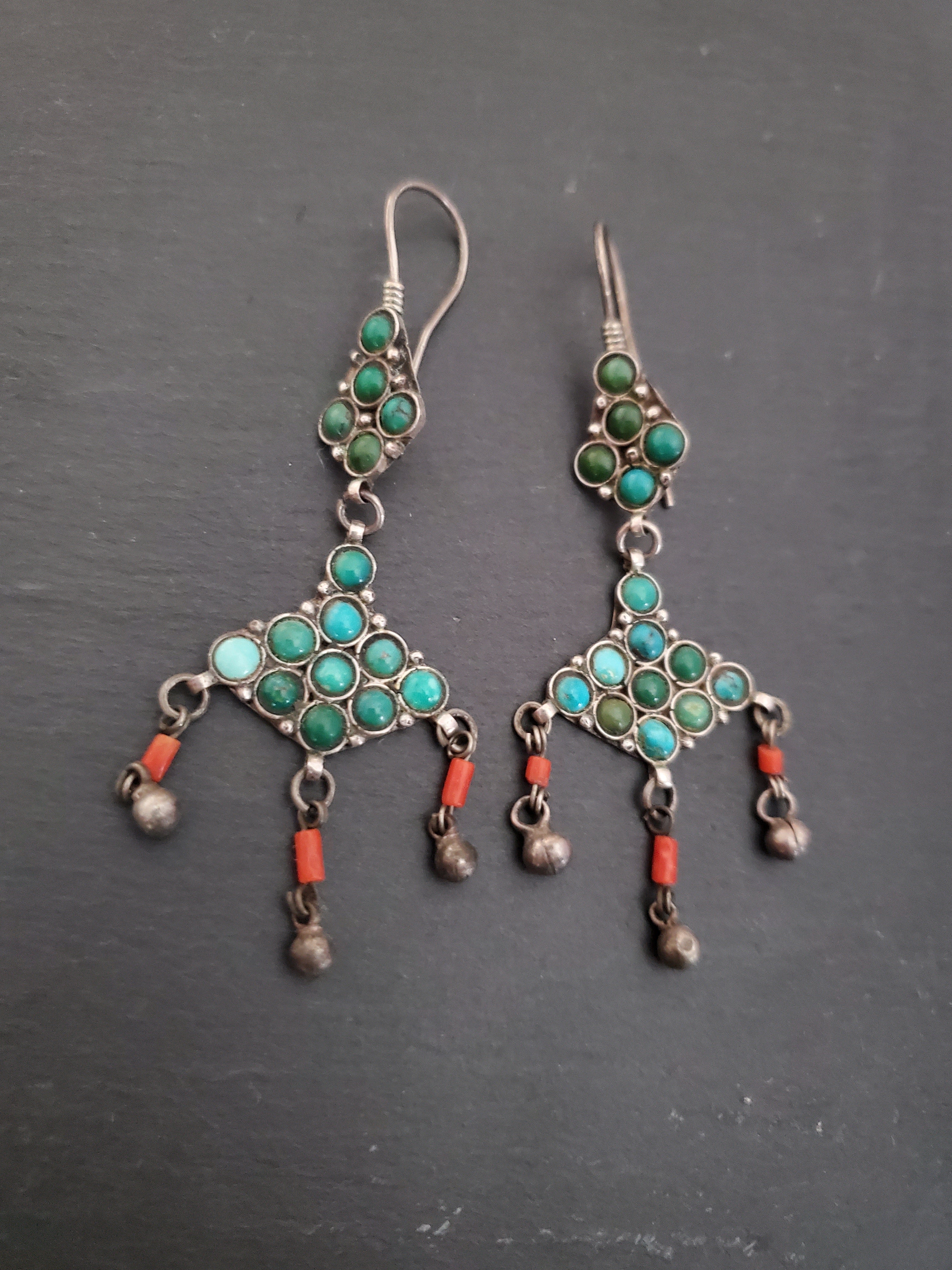 Uzbek Silver Turquoise Dangle Earrings - Central Asian Earrings