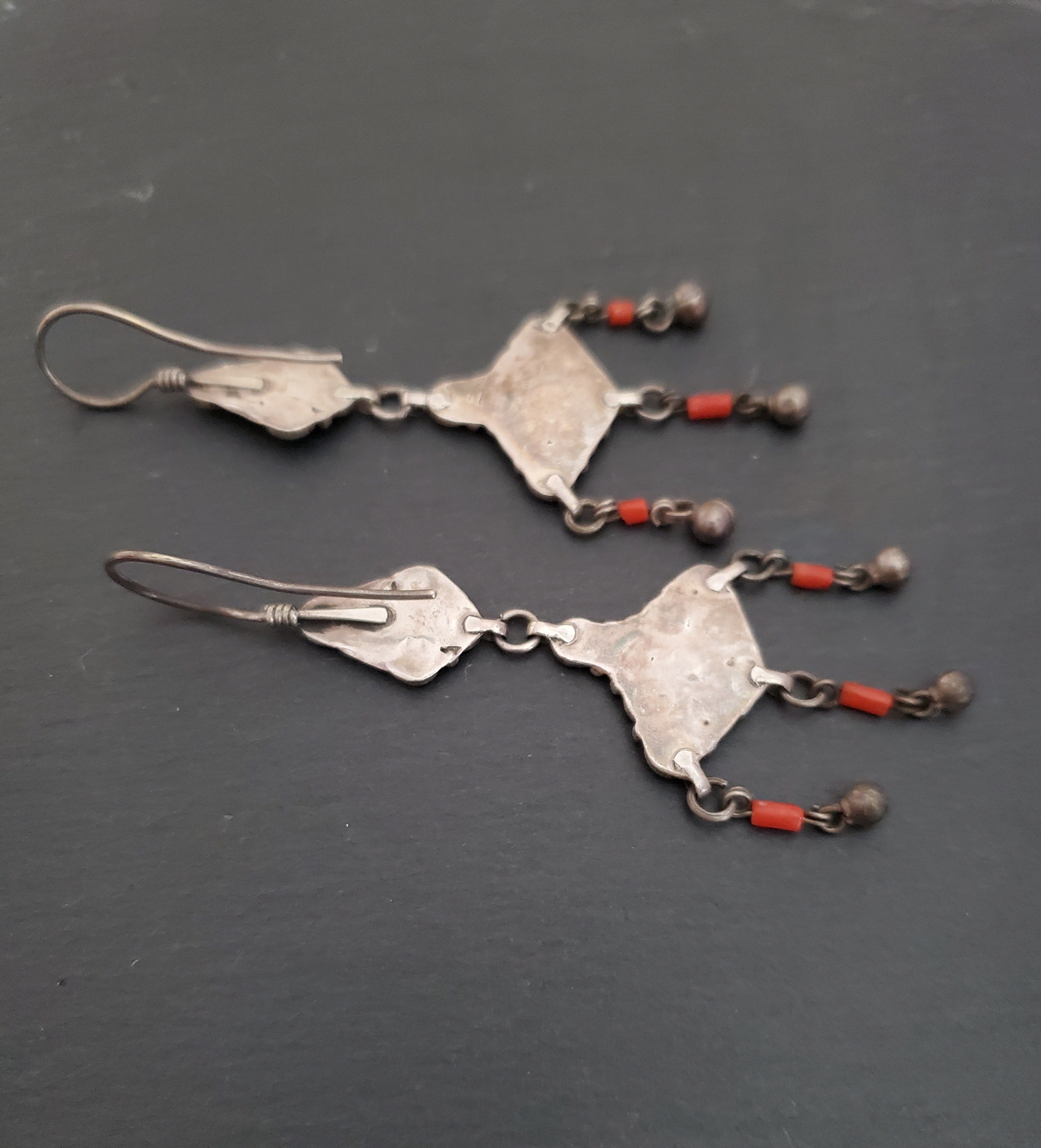 Uzbek Silver Turquoise Dangle Earrings - Central Asian Earrings