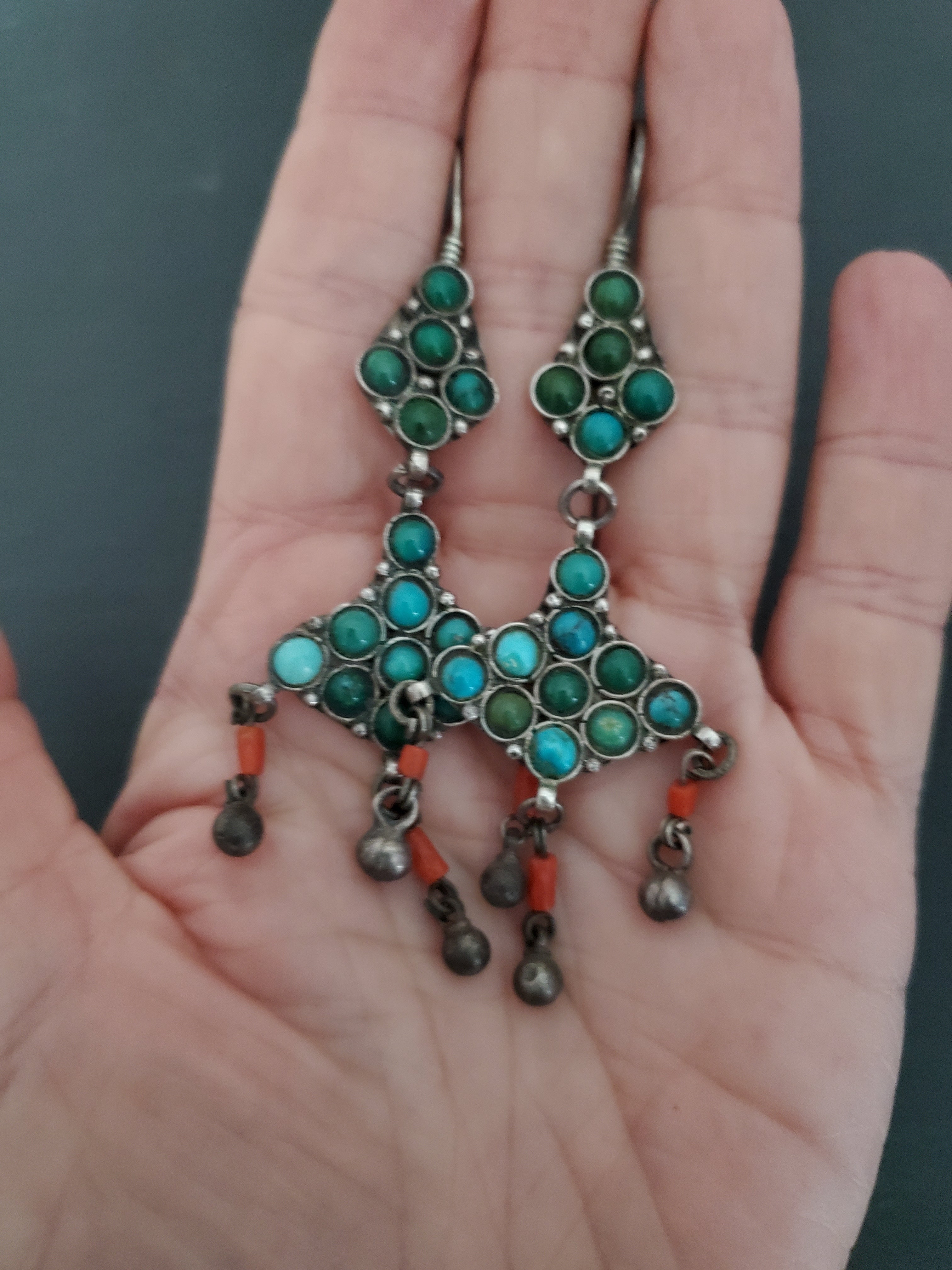 Uzbek Silver Turquoise Dangle Earrings - Central Asian Earrings