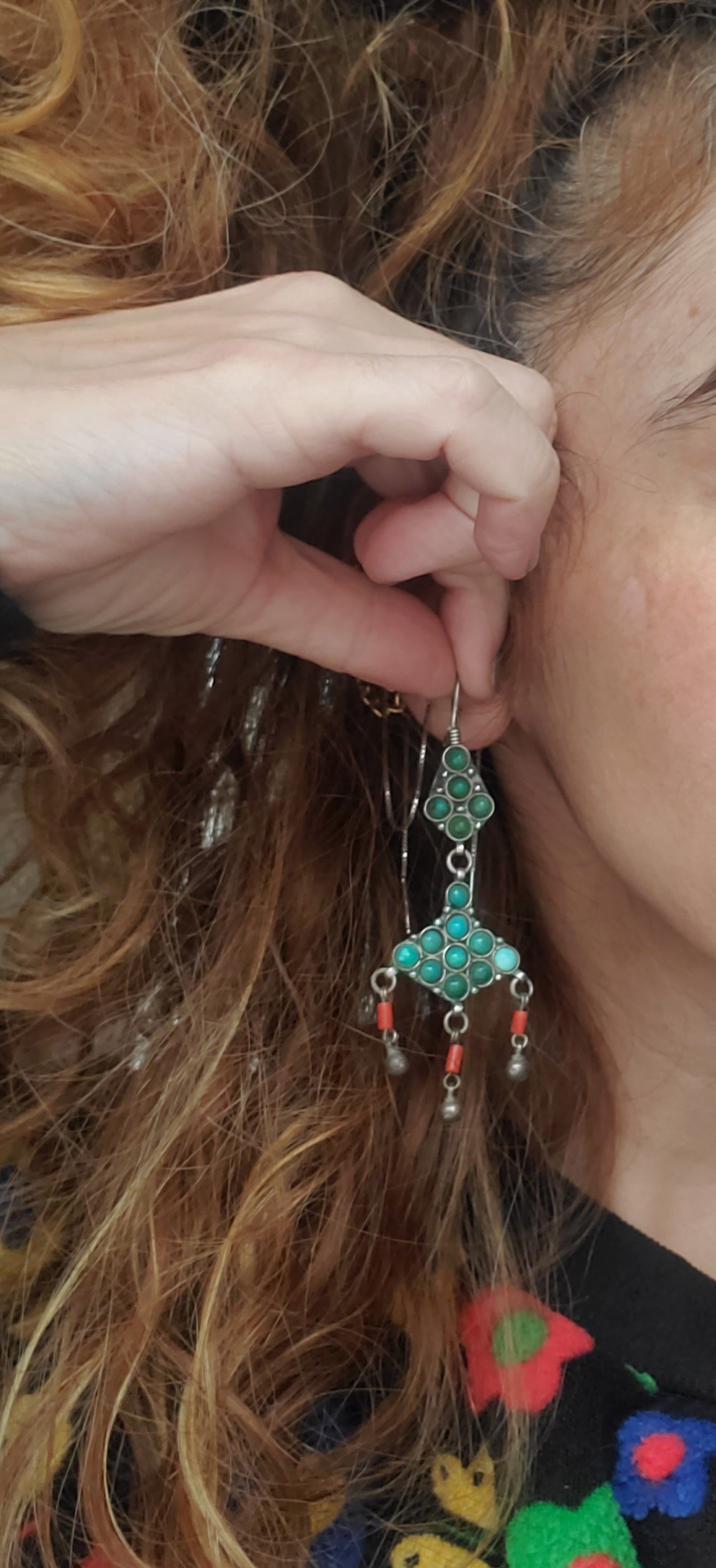 Uzbek Silver Turquoise Dangle Earrings - Central Asian Earrings