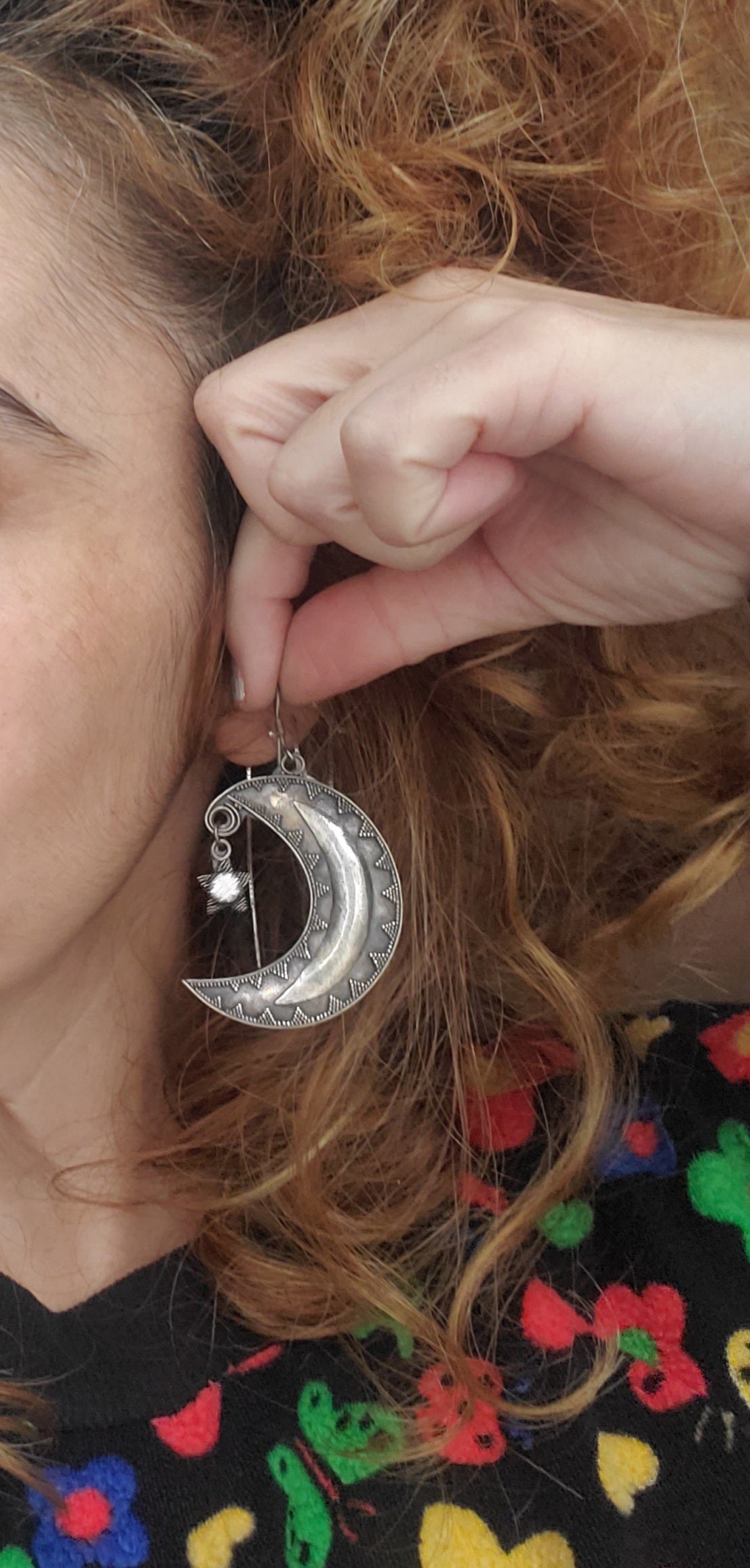 Large Crescent Moon Star Earrings