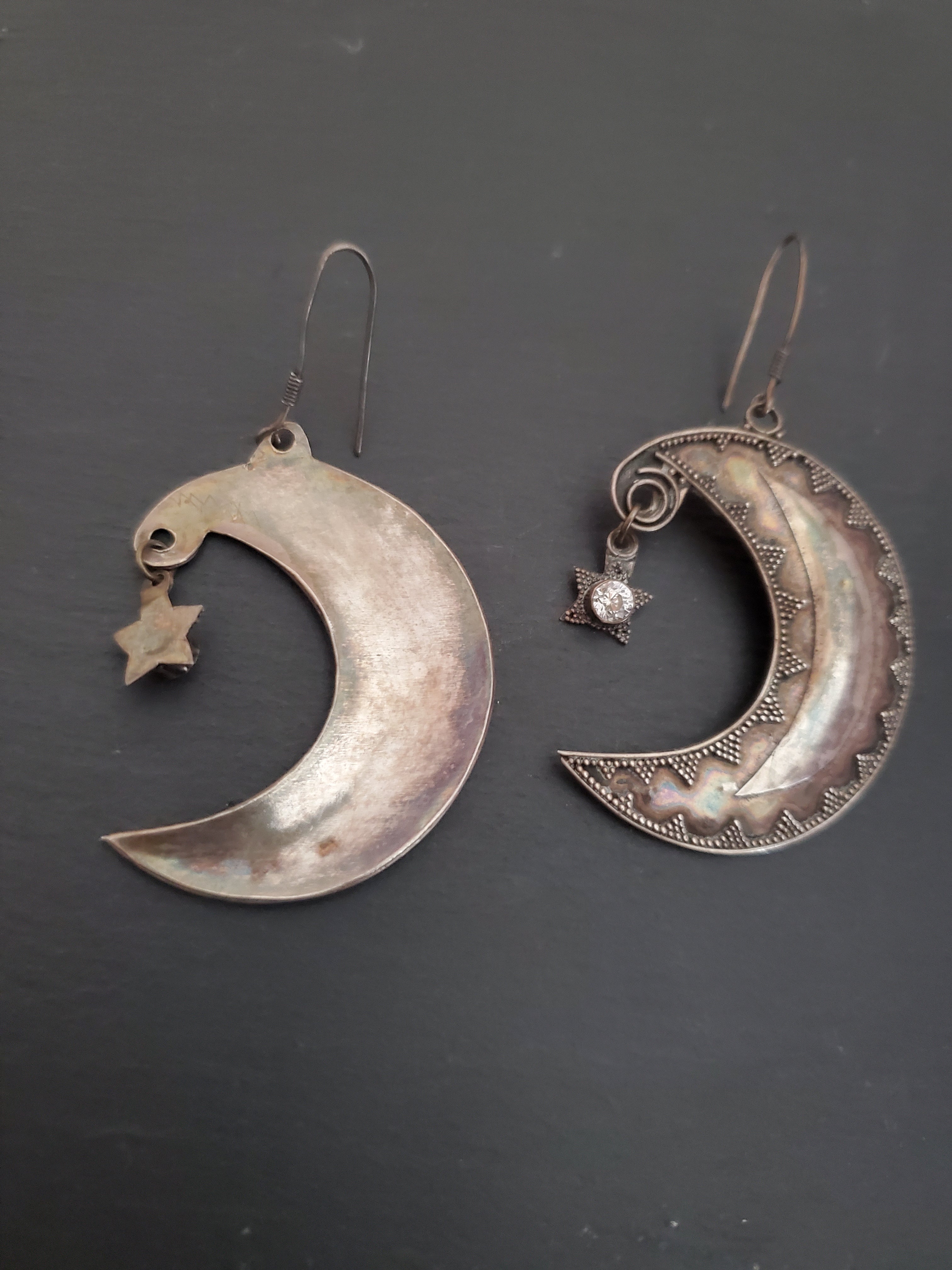 Large Crescent Moon Star Earrings