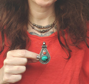 Large Ethnic Pendant from India with Turquoise and Coral