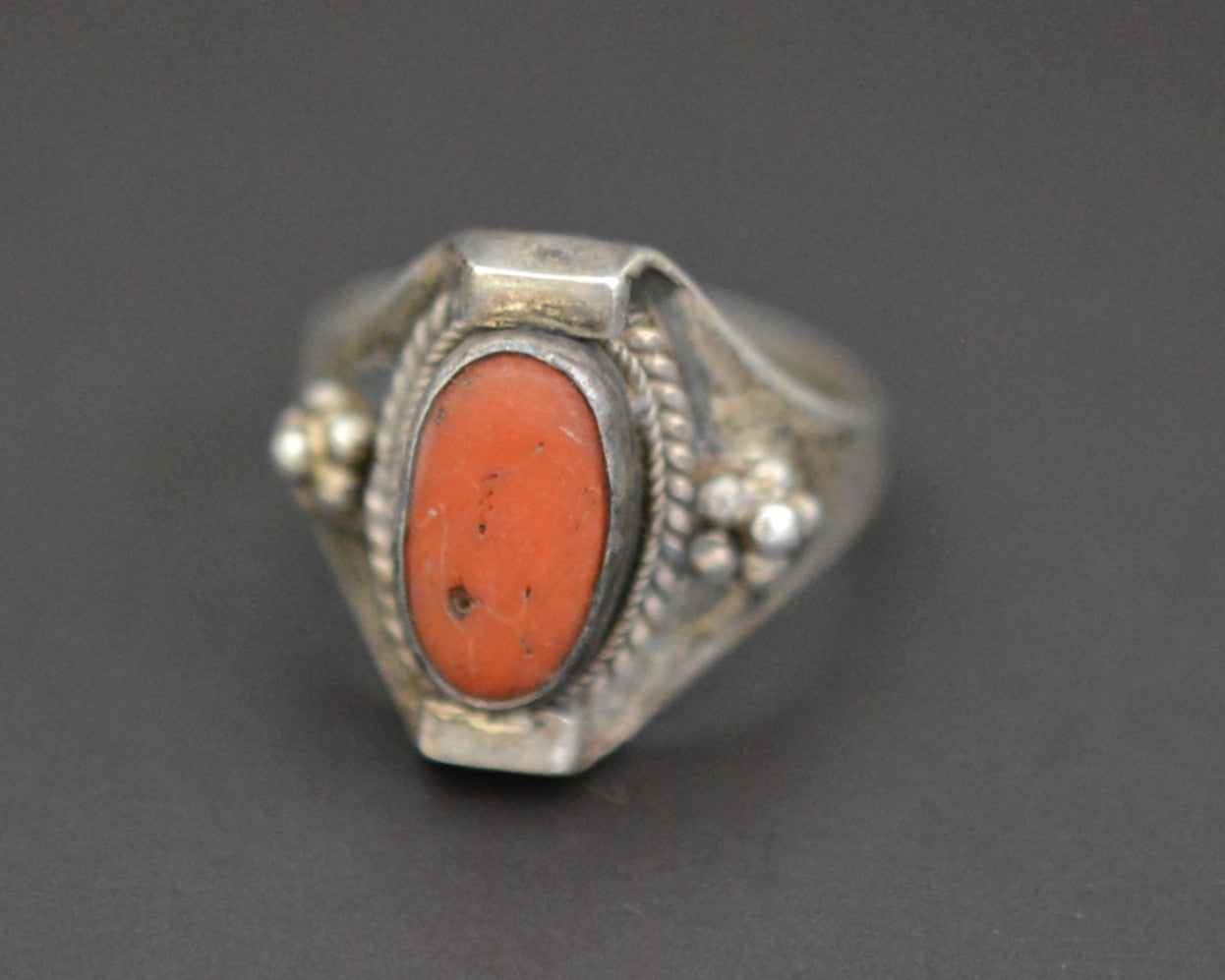 Nepali Coral Saddle Ring - Size 8