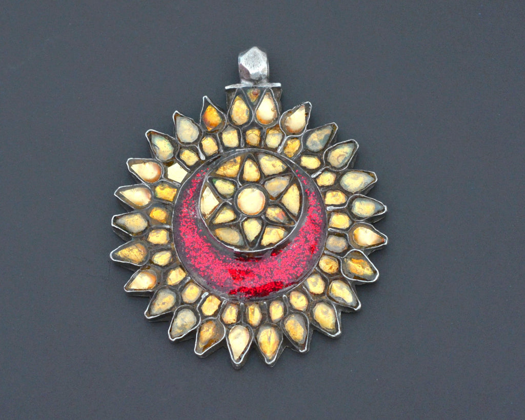 Indian Silver Pendant with Glass Inserts from Uttar Pradesh