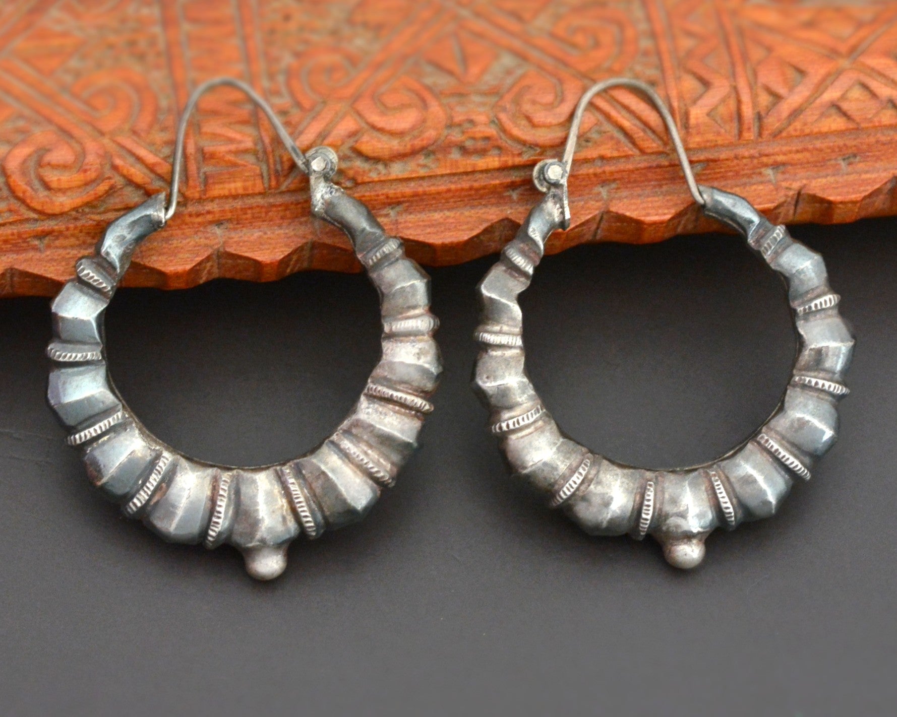 Nepali Silver Hoop Earrings - Medium Large