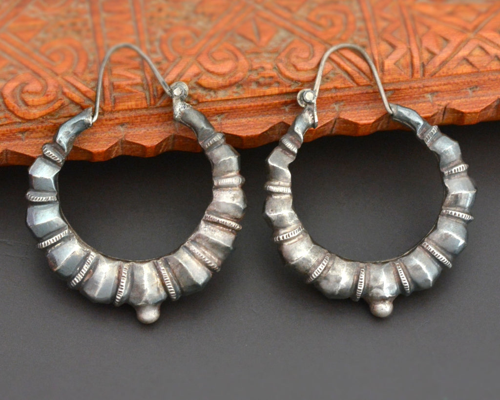 Nepali Silver Hoop Earrings - Medium Large