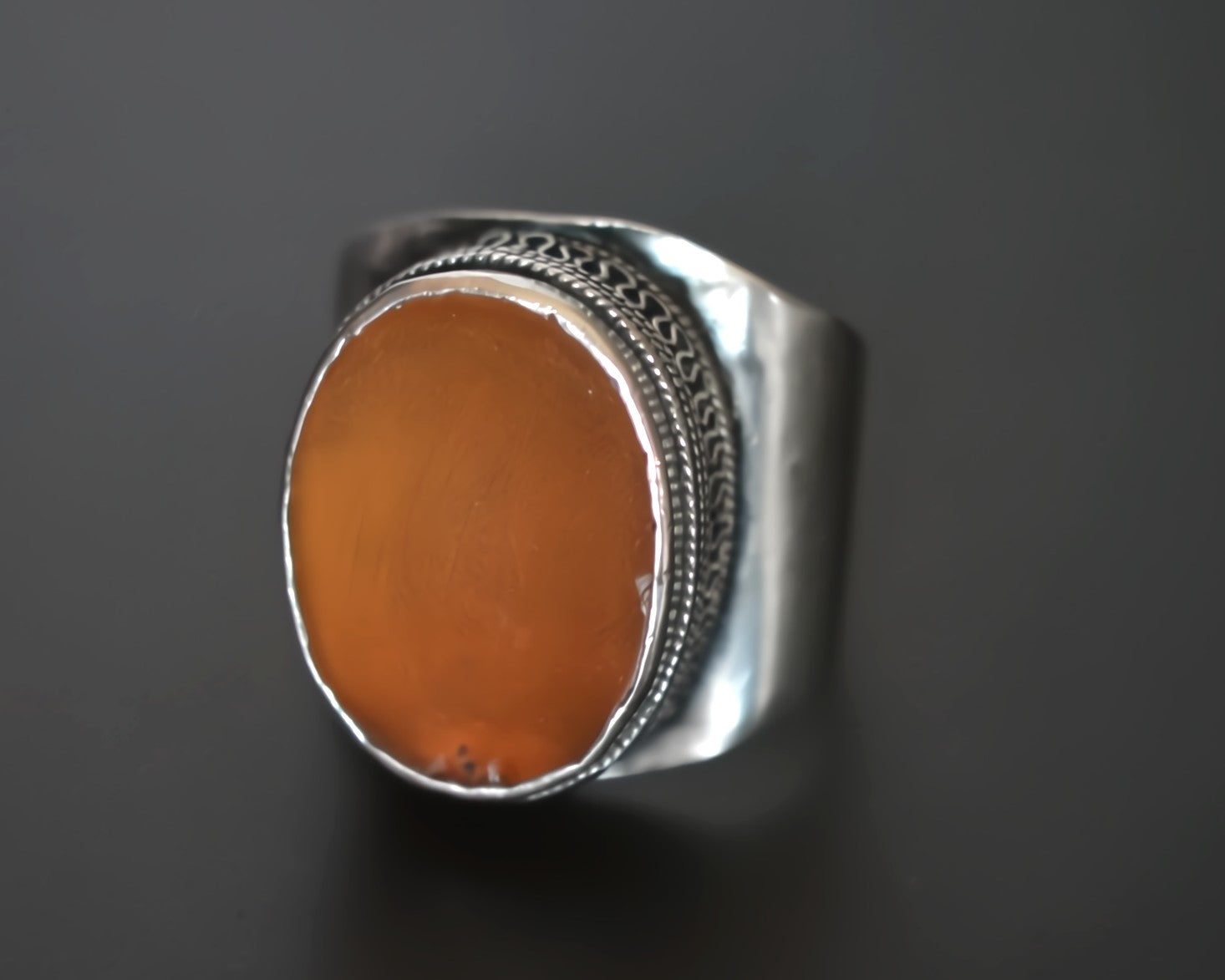 Turkmen Carnelian Silver Ring - Size 9