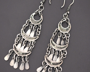 Long Silver Filigree Earrings from Egypt