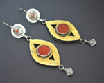 Huge Gilded Turkmen Earrings with Carnelian