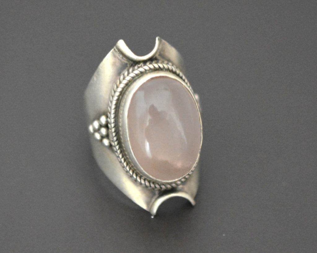 Ethnic Rose Quartz Saddle Ring - Size 6.5