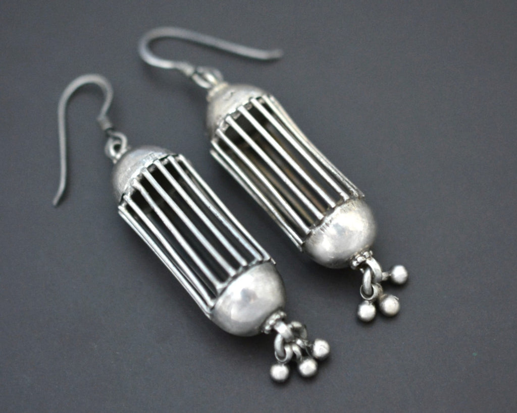 Vintage Indian Silver Cage Earrings