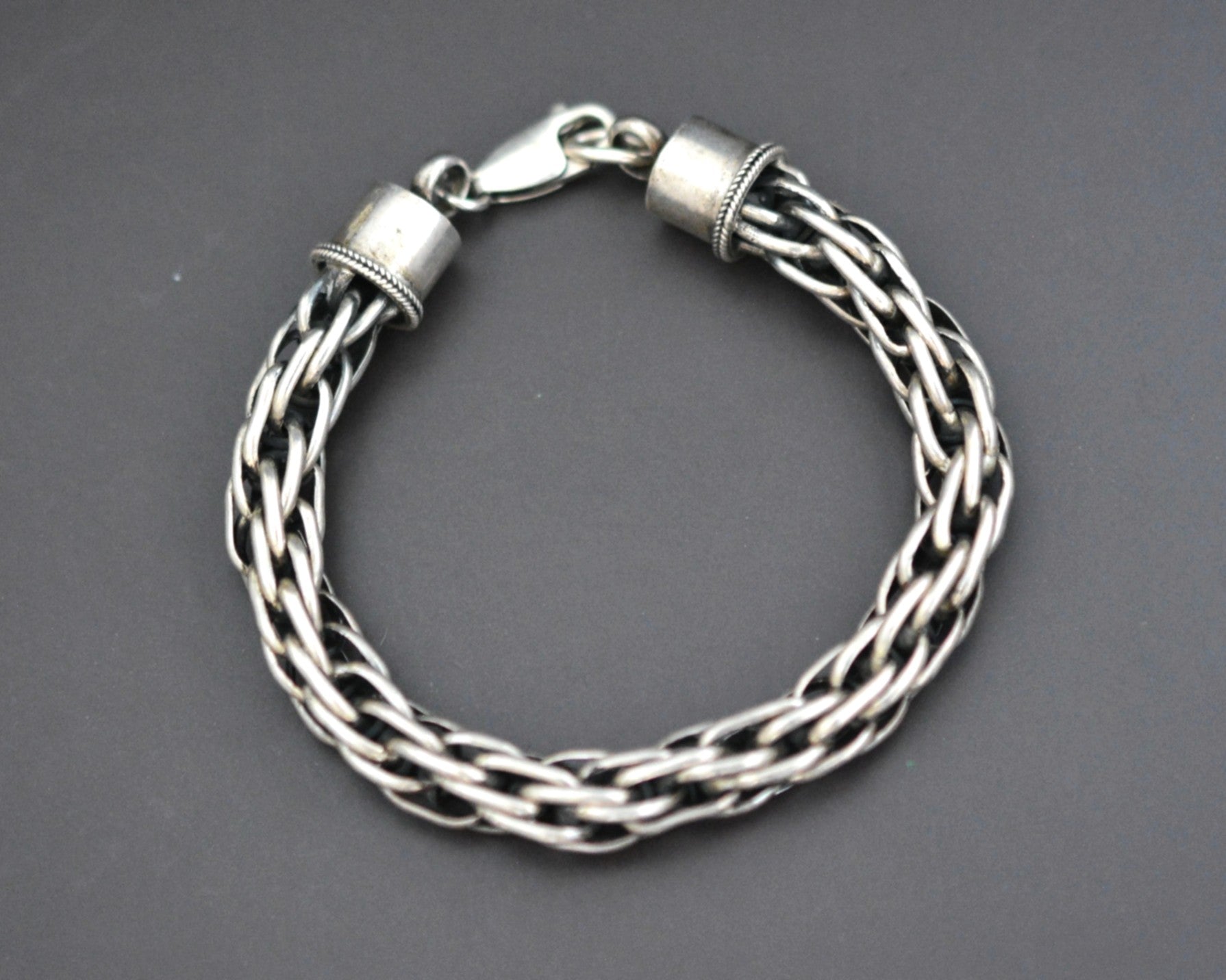 Thick Woven Silver Snake Chain Bracelet - XS size