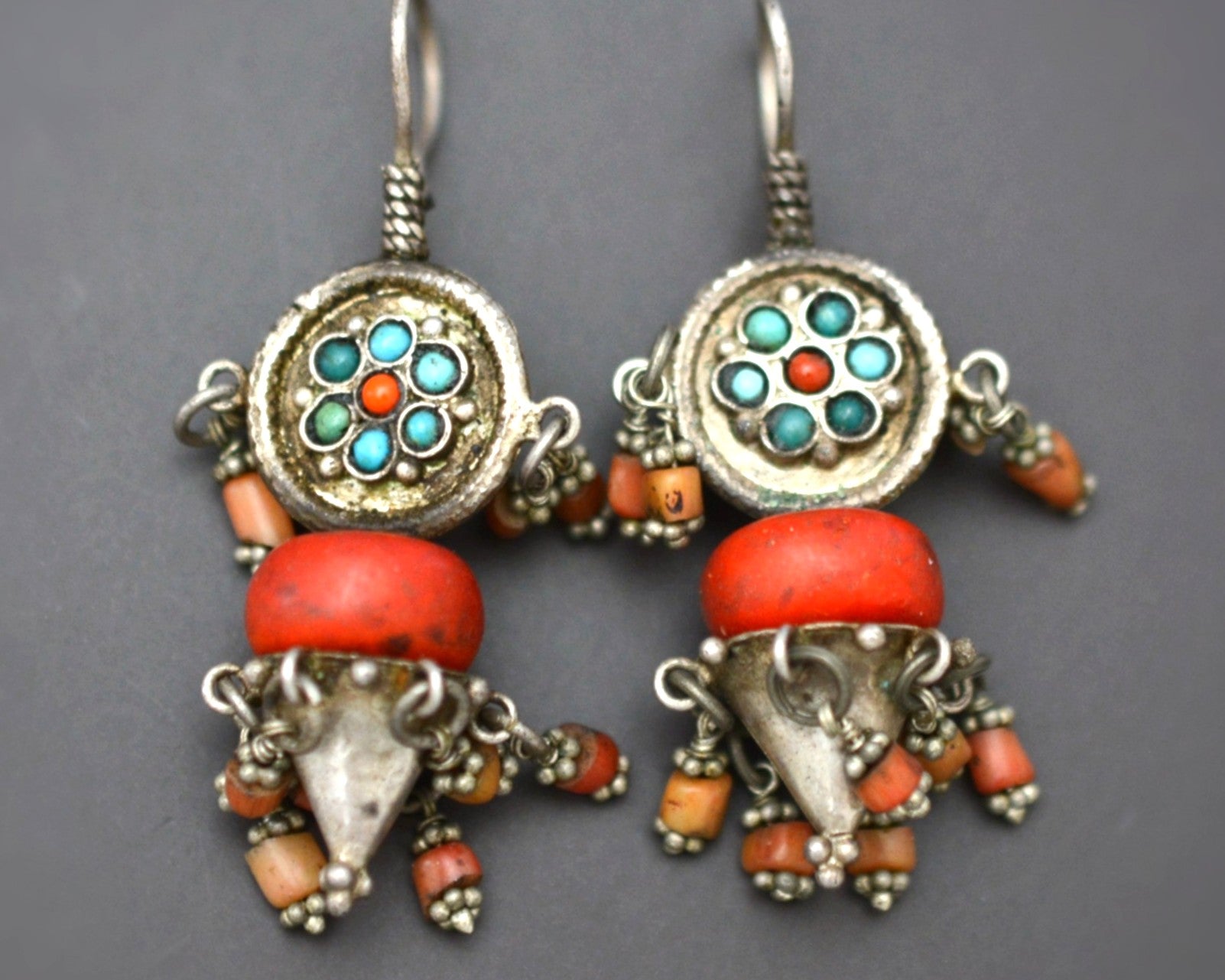 Uzbek Turquoise Coral Earrings