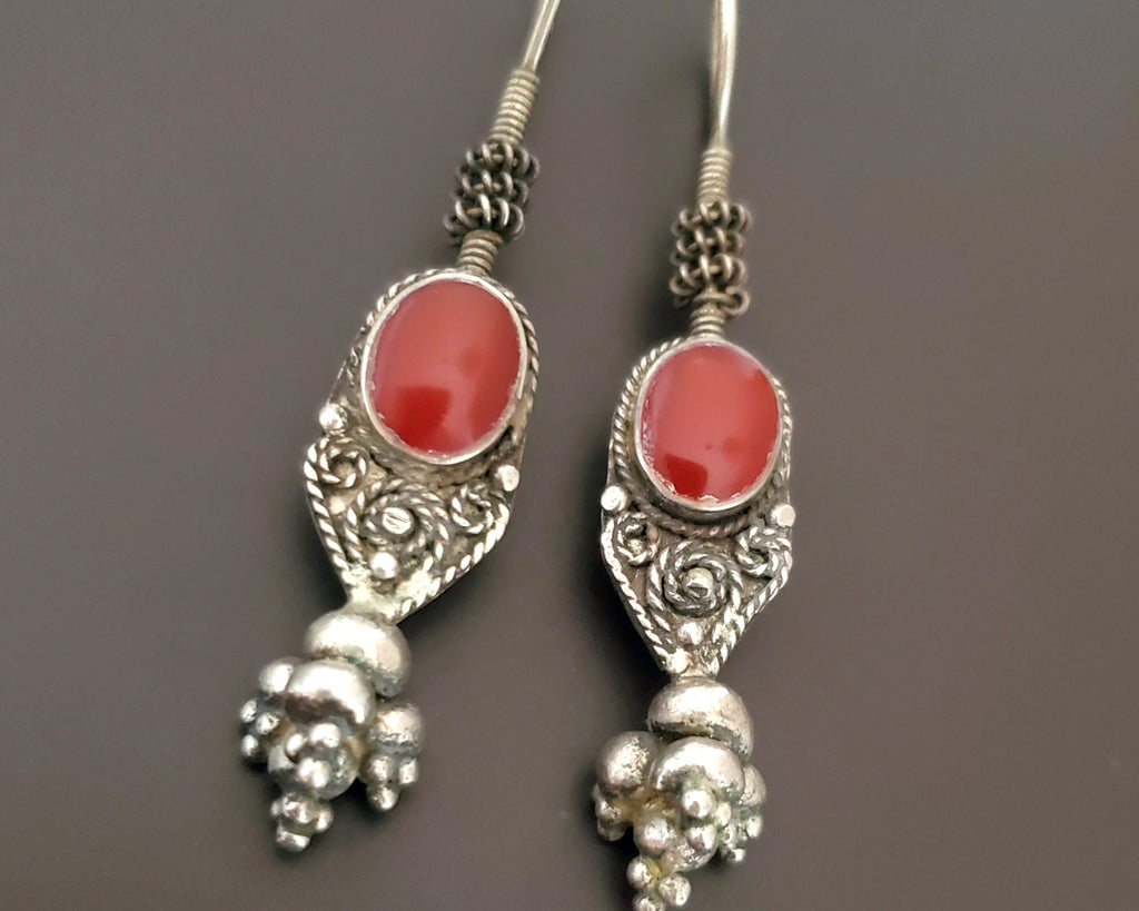 Afghani Carnelian Silver Earrings
