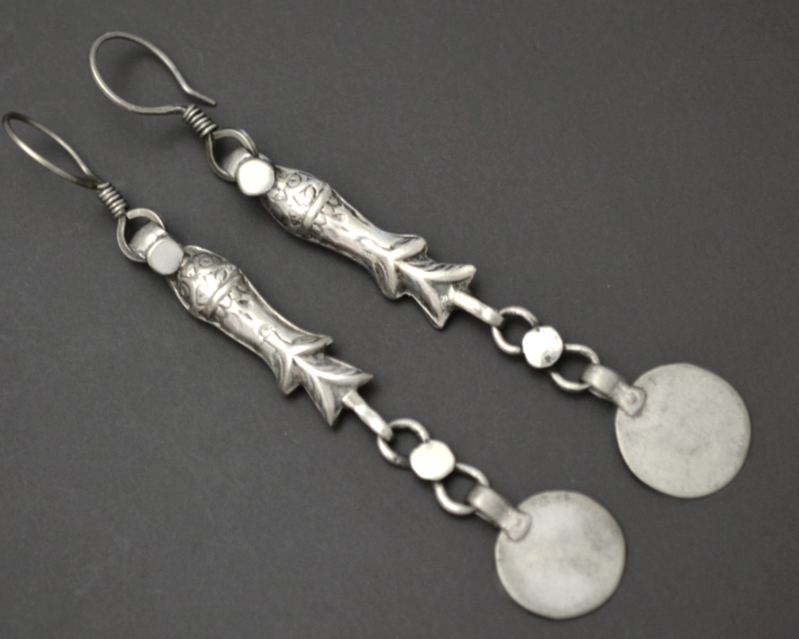 Long Afghani Fish Coin Dangle Earrings
