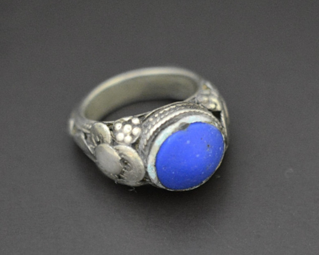 Antique Yemeni Blue Glass Ring - Size 6.5