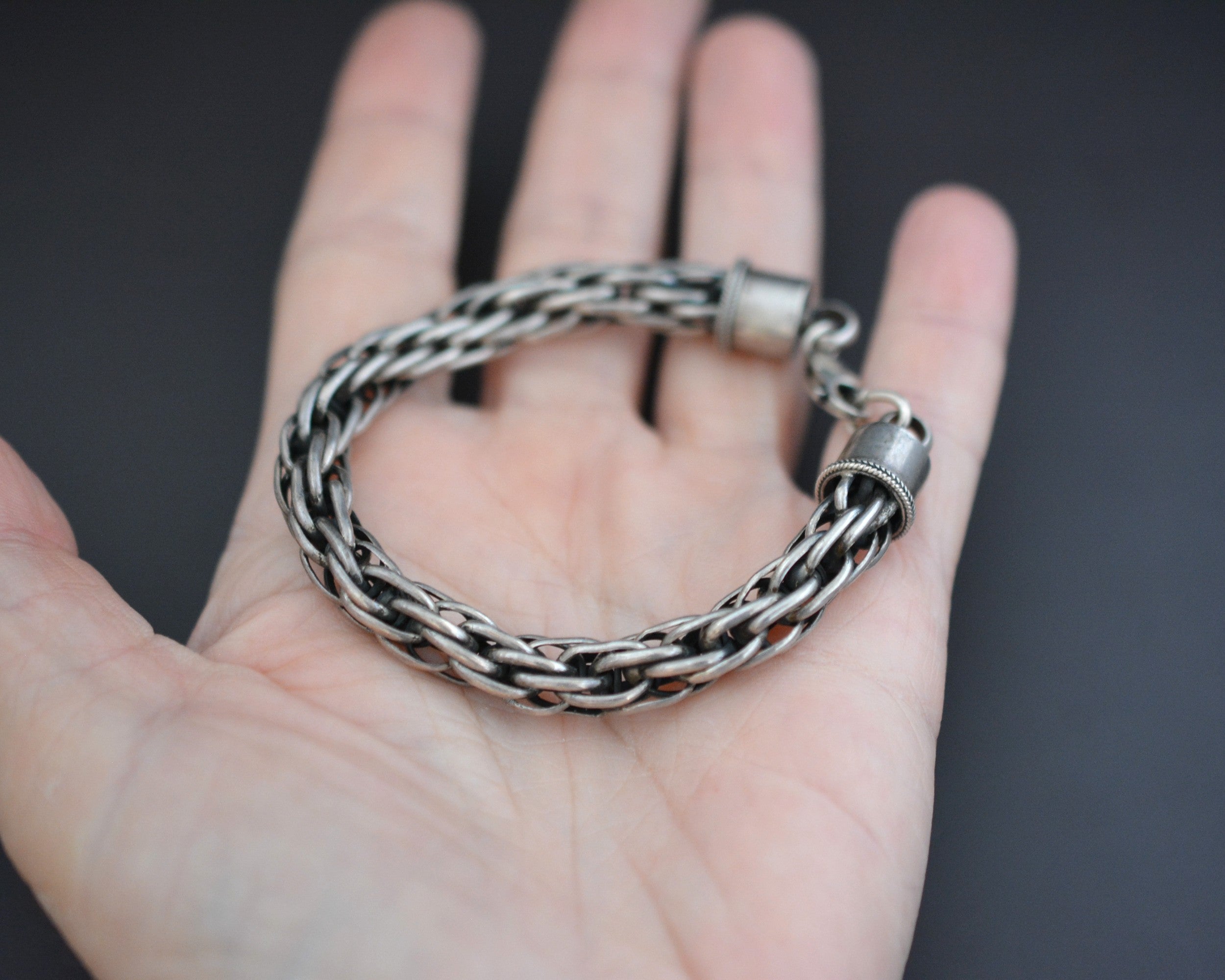 Thick Woven Silver Snake Chain Bracelet - XS size