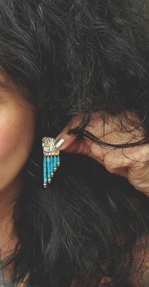 Ethnic Peacock Earrings with Turquoise Dangles