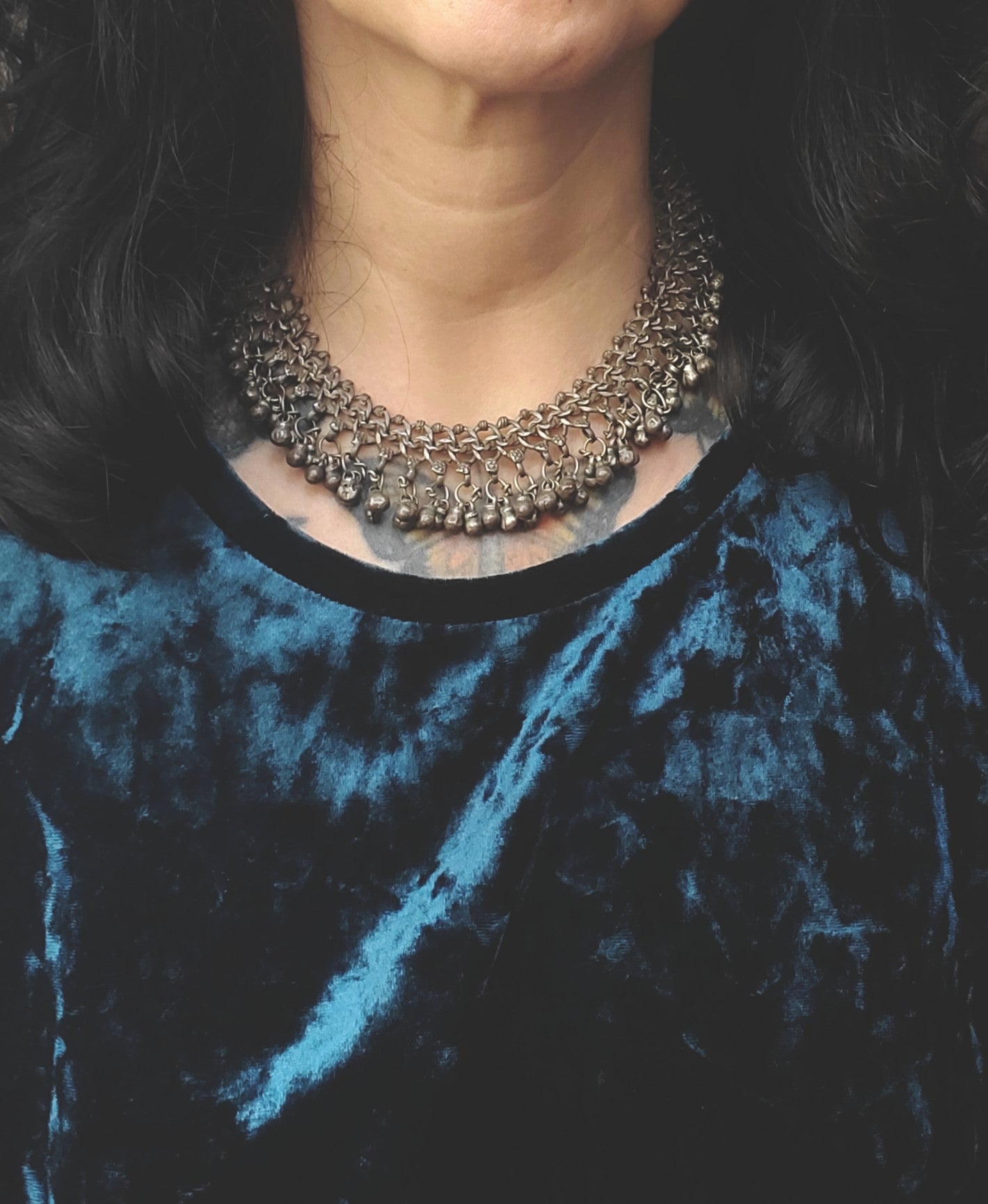 Rajasthani Silver Cotton Choker Necklace