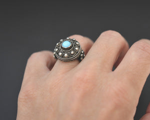Croatian Blue Glass Silver Ring - Size 5.75