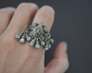 Old Rajasthani Silver Ring with Bells - Size 8.5