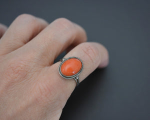 Vintage Coral Silver Ring - Size 8