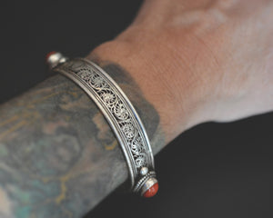 Nepali Coral Cuff Bracelet with Filigree Work