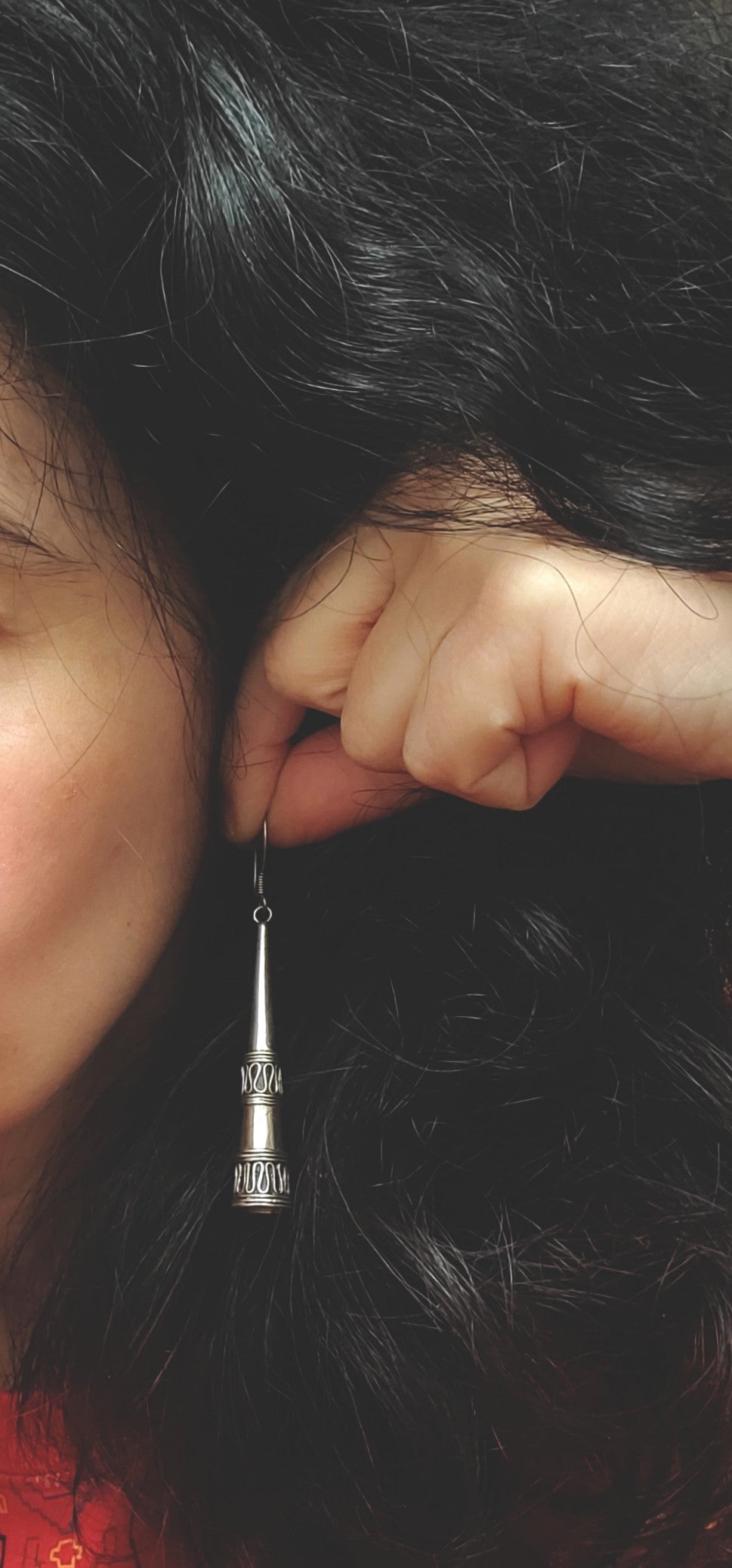 Silver Cone Dangle Earrings from Bali