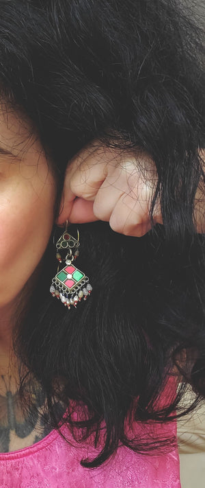 Afghani Glass and Pearl Earrings