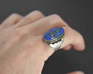 Afghani Lapis Lazuli Intaglio Ring  - Size 7.75