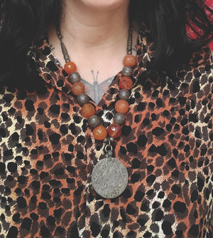 Yemeni Carnelian and Silver Beads Necklace with Maria Theresia Thaler Coin