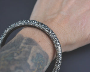 Ethnic Carved Silver Bangle Bracelet
