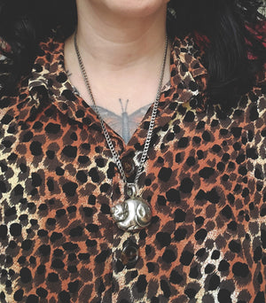 Cat Bell Pendant on Silver Chain Necklace