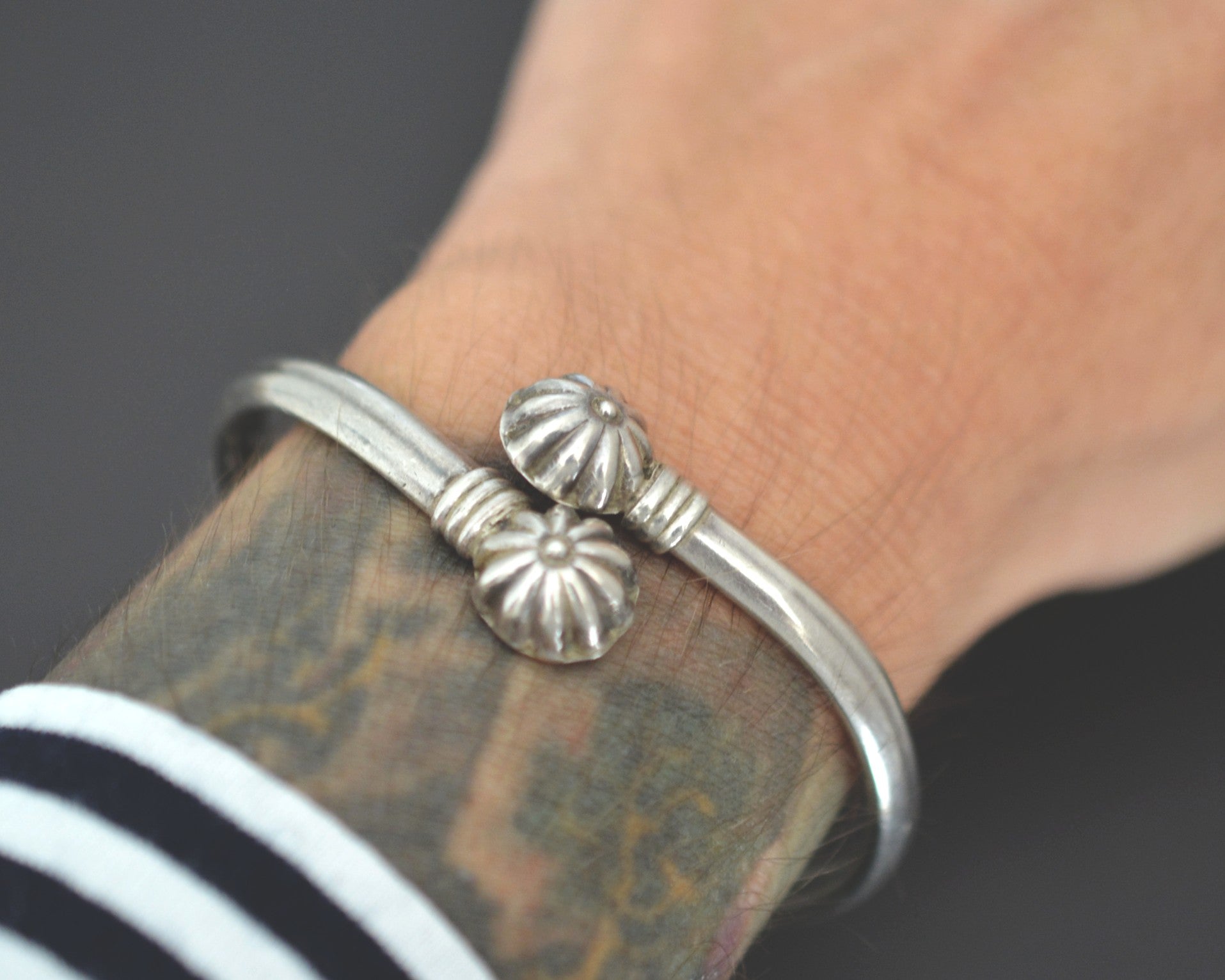 Ethnic Sterling Silver Flowery Bracelet