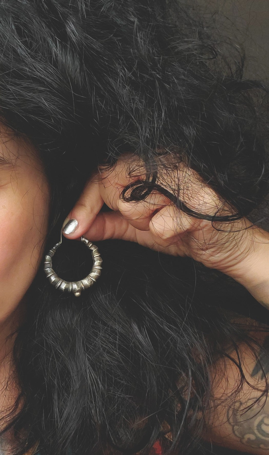 Nepali Silver Hoop Earrings - Medium Large