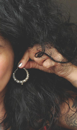 Nepali Silver Hoop Earrings - Medium Large