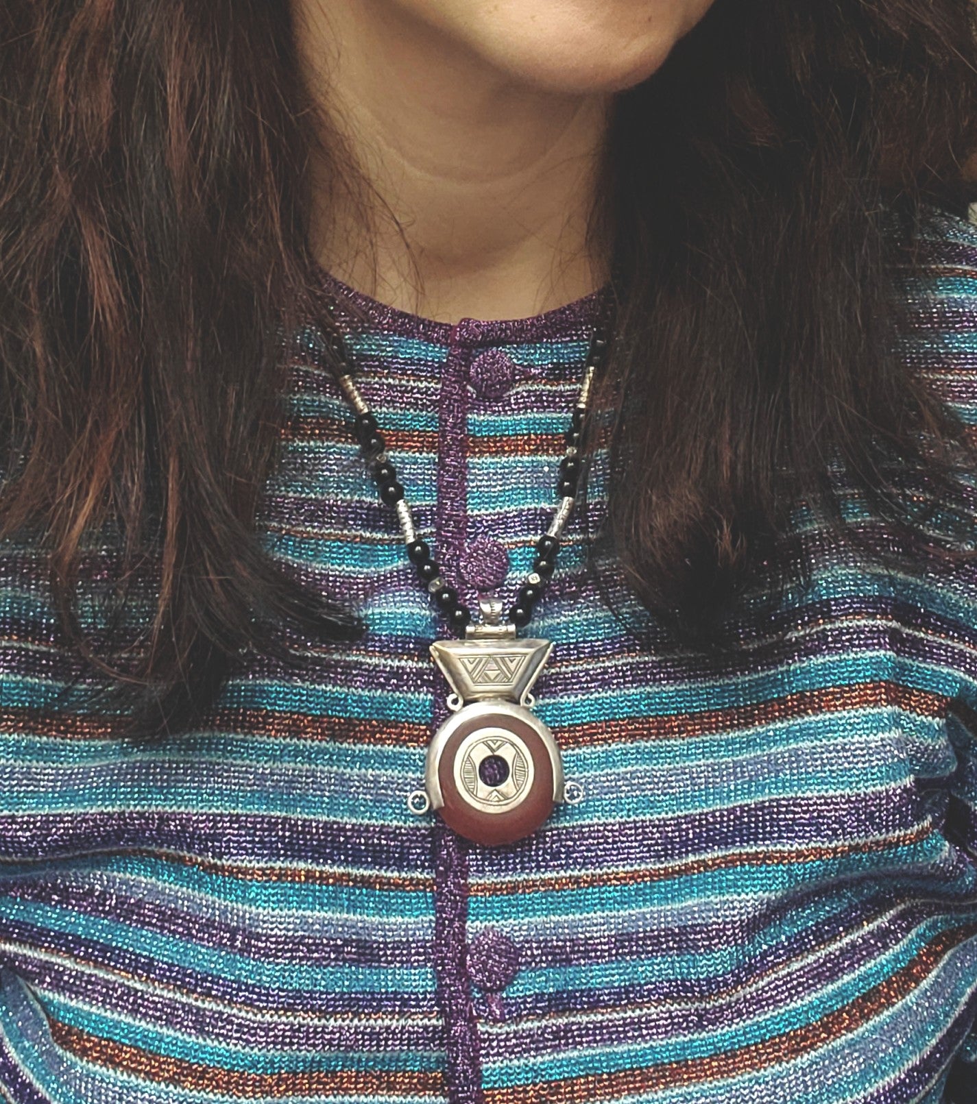 Tuareg Carnelian Silver Pendant Necklace