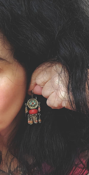 Uzbek Turquoise Coral Earrings